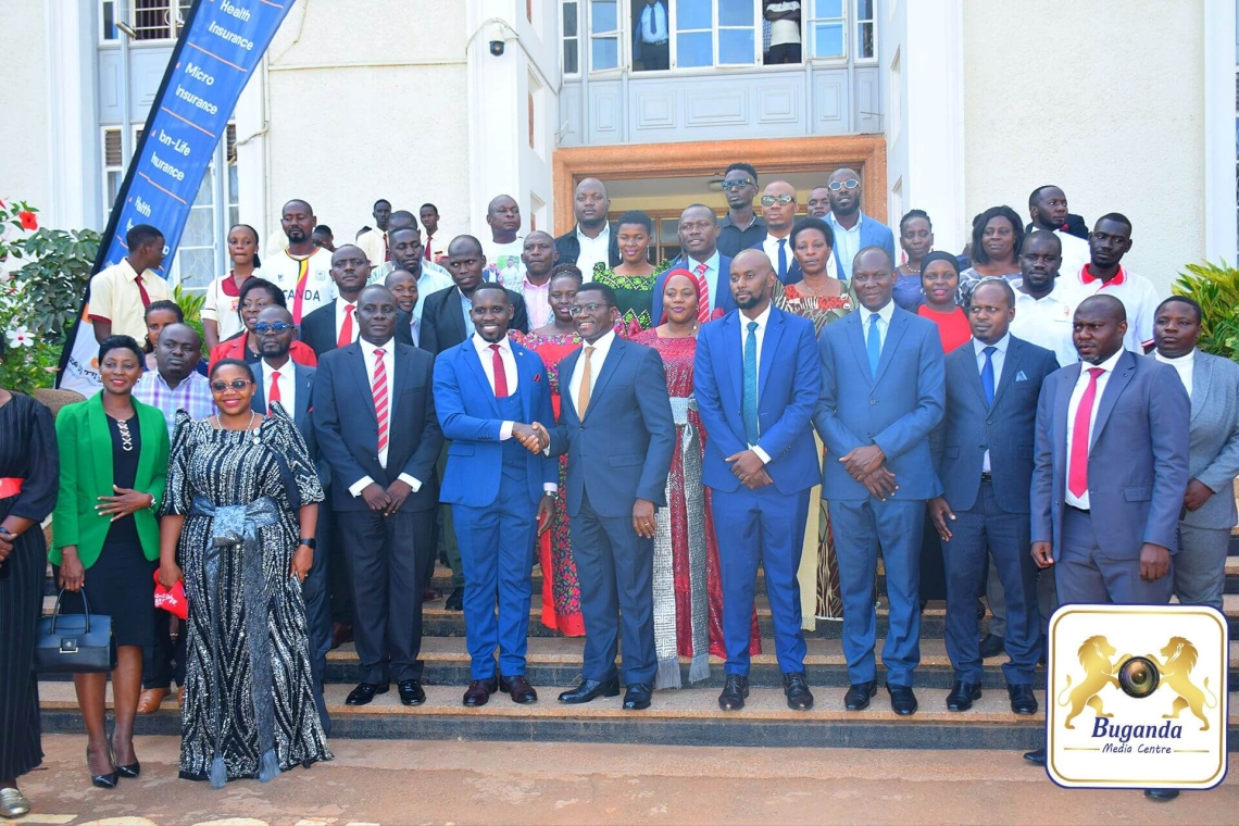 NUP leaders, the Katikkiro, and Buganda officials pose for a group photo after the meeting